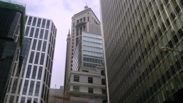 Modern Urban City Buildings in the Center of Hong Kong, China. Modernism and Postmodernism Architecture