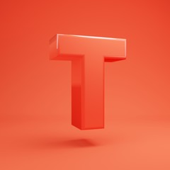 Letter T uppercase. Living Coral font with glossy reflections and shadow