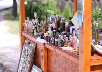 Traditional food and drinks at a farmer's market
