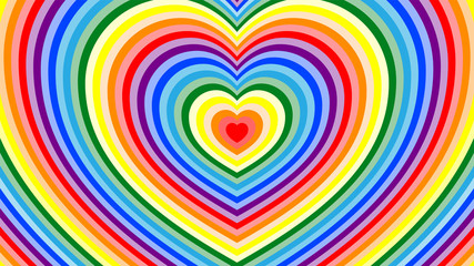 Obraz premium Trendy, abstract background with the shape of the heart in stripes. Bright rainbow colors for design, advertising, cards, packaging. 