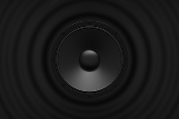 abstract sound speaker with dynamic bass waves - 3D Illustration - obrazy, fototapety, plakaty