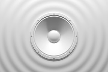 abstract sound speaker with dynamic bass waves - 3D Illustration - obrazy, fototapety, plakaty