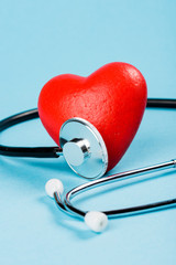 Healthcare concept.  Stethoscope and Heart on the blue background