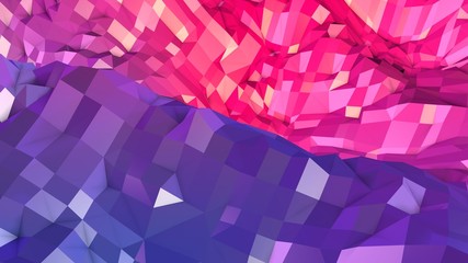 3d rendering of low poly background with 3d objects and modern gradient colors blue red violet.
