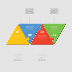 Four pieces puzzle triangle line info graphic.