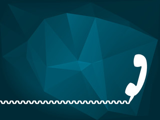 White retro phone receiver with copy space for text on a blue background. Contact us, on the phone, on hold, concept. Marketing message, advertisement, space for text. Vector illustration, flat style.