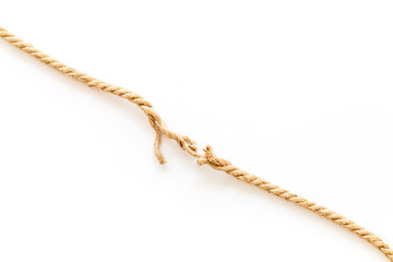 risk concept with rope near to break on white background top view space for text