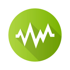 Heart beat green flat design long shadow glyph icon. Sound and audio wave. Heart rhythm, pulse. Music frequency, digital soundwave. Soundtrack playing amplitude. Vector silhouette illustration