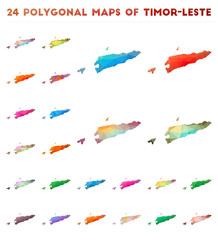 Set of vector polygonal maps of Timor-Leste. Bright gradient map of the country in low poly style. Multicolored Timor-Leste map in geometric style for your infographics.