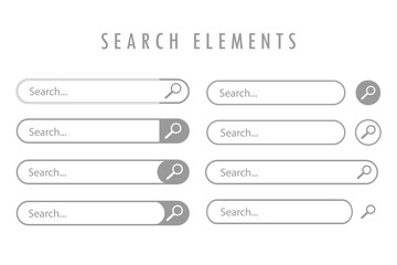 Gray, different design elements of search are depicted on a white background.