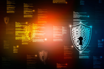 2d illustration technology cyber security in shield