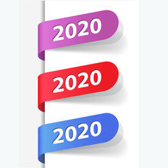 New Year 2020, New Year label, hanging red tag, vector abstract image, banners and cards design