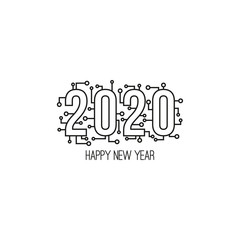 Happy new year 2020 text design with high tech circuit board texture. Vector illustration.