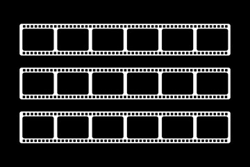 Three white video films of different sizes are shown on a black background.