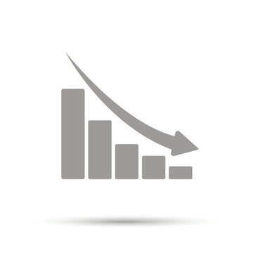 Declining graph sign. Black line icon with gray shifted flat filled icon on white background. Illustration.