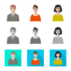 Vector illustration of hairstyle and profession sign. Set of hairstyle and character vector icon for stock.