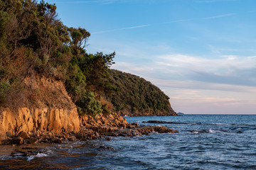 Fototapeta premium Mediterranean landscape seen from the beach of Cala Violina, Tuscany