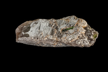 Macro stone tourmaline mineral on a black background