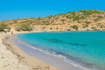 Fototapeta na wymiar Achivadolimni sandy beach in Milos greek island in beach