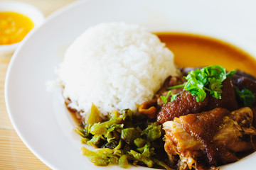 Stewed pork leg on rice