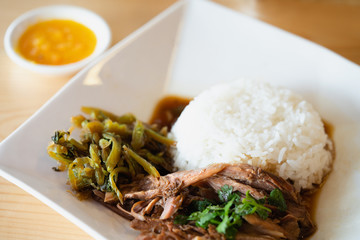 Stewed pork leg on rice