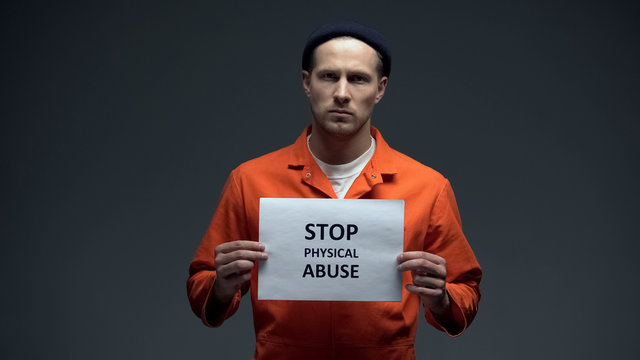Caucasian imprisoned prisoner stop physical abuse sign sexual harassment in jail