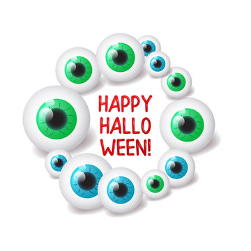 Eyes frame Halloween greeting card. Spooky background realistic design. Vector illustration