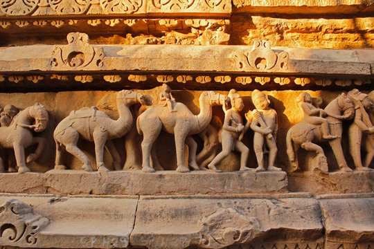 A Beautiful Horse & Camel Riding Carving at Western Group of Temple,  Khajuraho, Madhya Pradesh