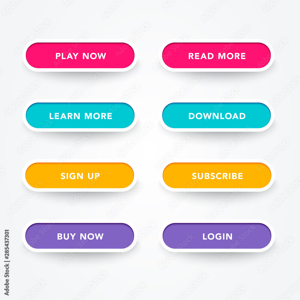 Poster Set of modern buttons with different colors. Vector web element.