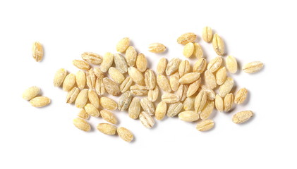 Peeled barley grains isolated on white background, top view