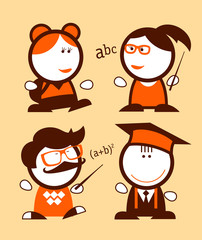 Cartoon set of teachers and students people figures