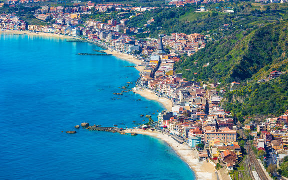 Aerial view of Giardini Naxos, comune in Messina on Sicily Island, Italy