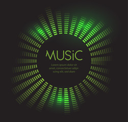 Green equalizer frame template. Disco Sound wave background. Vector illustration on black background.