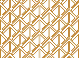 Abstract geometric pattern with stripes, lines. Seamless vector background. White and gold ornament. Simple lattice graphic design