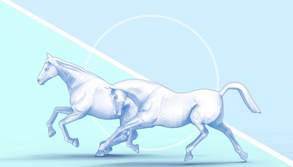 Obraz na płótnie Canvas Animal Horse triple concept and idea sports competition in a modern style of blue background - 3D rendering