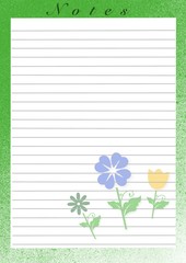 Printing paper note, optimal A4 size. Lined paper for notebook, diary, letters, notes. With colorful illustration frame for girls' diary