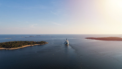 Cruise liner leaving harbor at sunset. Baltic Sea region. Helsinki,Finland