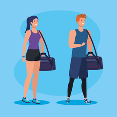 fitness man and woman with bag to exercise activity