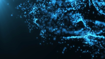 Dust Particles Background with Light. Blue Glitter Background. Glowing Bokeh  Background