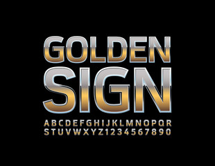 Vector luxury Golden Sign. Bright stylish Font. Elegant Alphabet Letters and Numbers.