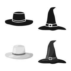 Vector illustration of clothing and cap symbol. Set of clothing and beret stock vector illustration.