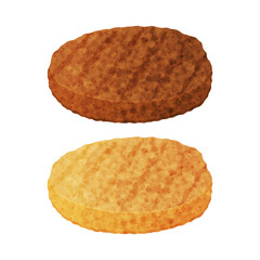 Two chops. Chicken and beef. Object for packaging, advertisements, menu. Isolated on white. Vector illustration. Realistic.