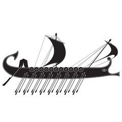 black and white image of an ancient Greek ship. vector illustration. © Tatiana