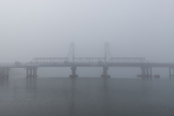 Ryde bridge view in a foggy morning. Sydney, Australia.