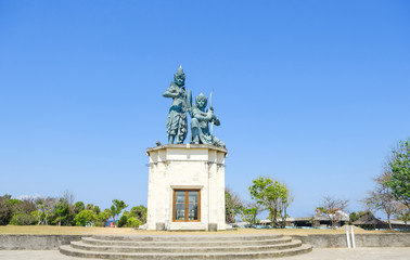 Statue of archers  in the center of the square in the east of Nusa Dua. Indonesia, island Bali, Benoa, South Kuta, Peninsula Island.