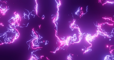 3d rendering. Fantastic background of bright glowing particles in deep space. Bright electric flashes