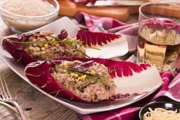 Risotto with red radicchio.