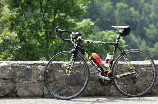 Beost,France,July 15th 2011: Image of a Trek race bicycle parked on the roadside.