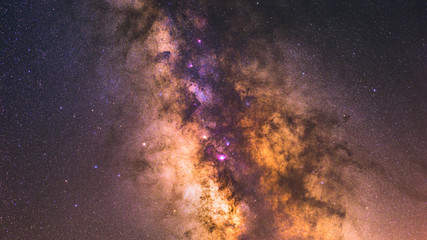 Image showing the milky way galactic core with veil nebula and lagoon nebula in Sagittarius A region.