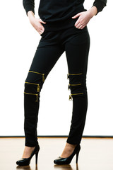 Black jeans with high heels